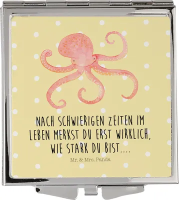 Produktbild von Mr. & Mrs. Panda Kosmetikspiegel Tintenfisch - Gelb Pastell - Geschenk, Schminkspiegel, Krake, Wasser, Taschenspiegel, Klappspiegel, klein, Handspiegel, Lustige Sprüche