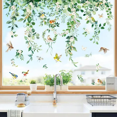 Produktbild von Fensterbilder Sommer Hängende Rebe 9 Blätter 20x29 cm PVC Grün