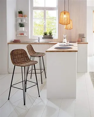 Image de Chaise de bar "Modern Line" en rotin, hauteur d'assise 67cm, chaise de cuisine, tabouret de comptoir