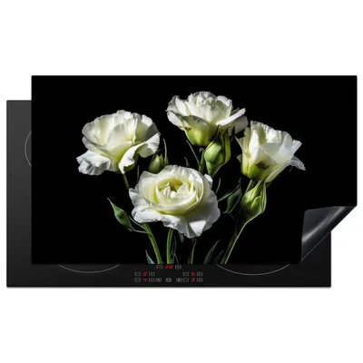 Produktbild von KitchenYeah© Herdabdeckplatte Blumen - Rosen - Weiß - Botanisch - Schwarz , 91x52cm, Küche Deko, Glaskeramikkochfeld Herdabdeckung, Abdeckplatte fùr Kochfeld
