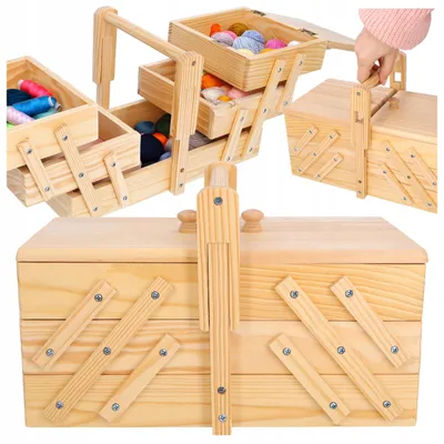 Produktbild von Kiefer Nähkasten Organizer Nähutensilien Krawattenbox