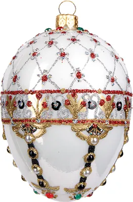 Produktbild von Christbaumschmuck Glas Ei mit Renaissance Ornamenten 10cm weiß