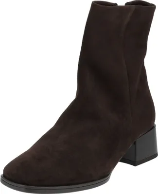 A single brown suede boot is shown against a white background.