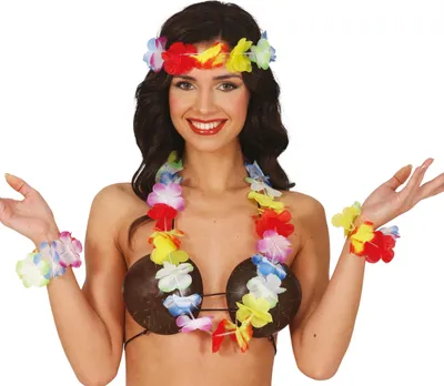 Image de Kit d'été hawaïen Couronne de fleurs Collier Bracelet Costume Fête, couleur : rouge