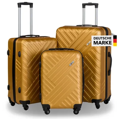 Produktbild von Xonic Design Reisekoffer mit Rollen 360° - ABS Hartschalen-Koffer Trolley mit Zahlenschloss in Handgepäck M-L-XL-Set (Braun Gold, Set)