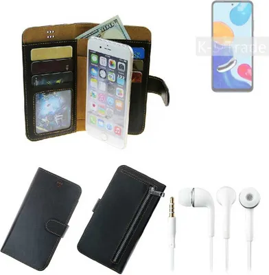 Produktbild von TOP SET Handy Hülle Schutz Hülle kompatibel mit Xiaomi Redmi Note 11 Global  schwarz aus Kunstleder + Kopfhörer Smartphone Tasche vollwertige