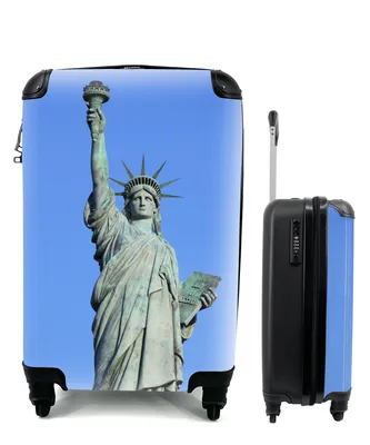 Produktbild von MuchoWow® Koffer Handgepäck Trolley Rollkoffer Kleine Reisekoffer mit 4 Rollen - Amerika - Freiheitsstatue - New York - Cabin Size < 55x40x23 cm & 55x40x20 cm - Fotokoffer - Kabinenkoffer - Boardgepäck - Reise-Box - Reisekoffer - Reisegepäck - Koffer mit Bild - Trolley für Kinder