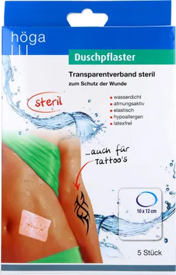 Produktbild von Höga Duschpflaster steriler Transparentverband 10 cm x 12 cm, 5 St. Pflaster