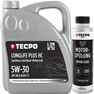 Produktbild von TECPO Motoröl 5 Liter 5W-30 LONGLIFE Plus HC Synthese ACEA C3 API SN mit Motorspülung Motor Flush