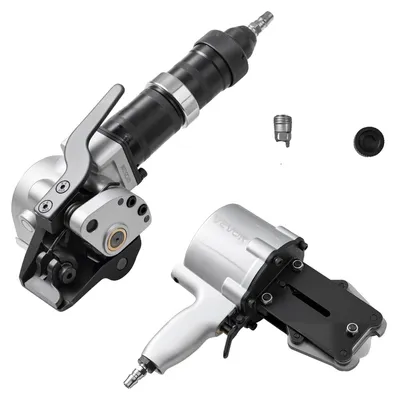 Immagine prodotto di Reggiatrice pneumatica VEVOR, forza di tensionamento 8500 N, strumento di reggiatura in metallo, tenditore e taglierina/saldatrice per reggette metalliche larghe 32 mm, pressa a spacco per imballaggio