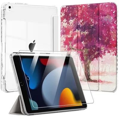 Image de Coque + Verre Trempé pour iPad 10,2 Pouces (2019/2020/2021) Protection Slim avec Porte-Stylet - Motif Arbre