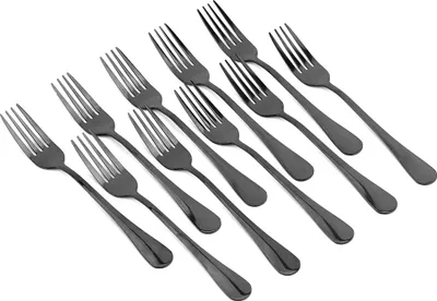 Produktbild von 10-teiliges Set Edelstahl-Steakgabeln mit langem Griff, Serviergabeln für Obst und Abendessen (Schwarz-Gold)