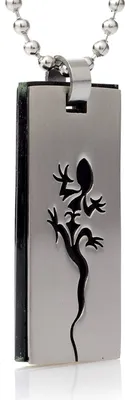 Produktbild von Edelstahl Gecko Eidechse Dog Tag Anhänger Motiv Schwarz und Edelstahl Kette- SLP-gecko - 55.0 Zentimeter