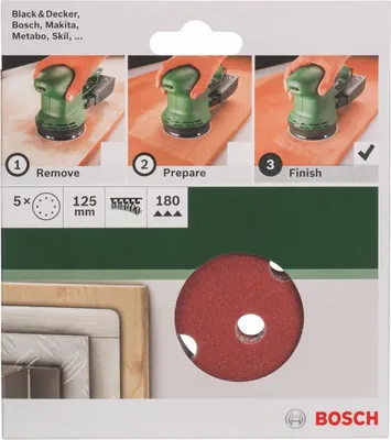 Produktbild von Bosch 5 tlg. Schleifblatt Set Ø 125 mm, Körnung P 180  Zubehör Exzenterschleifer