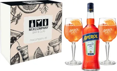 Produktbild von Aperol Geschenkset - Aperol Aperitivo Italiano 1L (11% Vol) + 2x Aperol Gläser / Glas + Giftbox - [Enthält Sulfite]