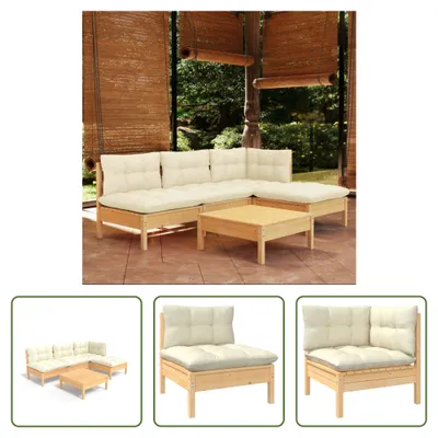 Produktbild von The Living Store 5-tlg. Garten-Lounge-Set mit Creme Kissen Kiefernholz
