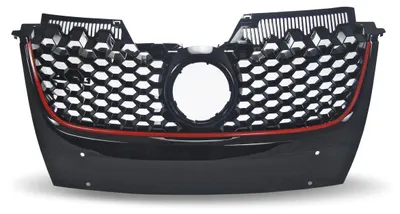 Produktbild von Kühlergrill im Sport-Design mit Wabengitter, in Schwarz mit Roter Umrandung passend für VW Golf 5
