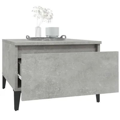 A concrete-effect side table with an open drawer, shown against a white background.