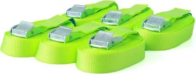 Obrázok produktu pre Sada 6 upínacích popruhov s prackou, každý s dĺžkou 4 m, šírkou 25 mm, nosnosťou 250 daN, jednodielne, neónovo zelené
