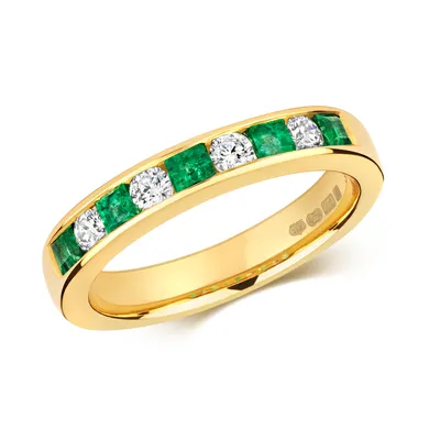 Produktbild von Raffinierter 9 Karat (375) Gold Halb Eternity Damen - Diamant Ring Brillant-Schliff 0.26 Karat HI - I1 mit Smaragd, 51 (16.2); TRS291969KYRSL