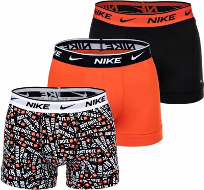 Produktbild von NIKE Herren Boxer Shorts, 3er Pack - Trunks, Logobund, Baumwolle Stretch Schwarz/Orange/Weiß XL