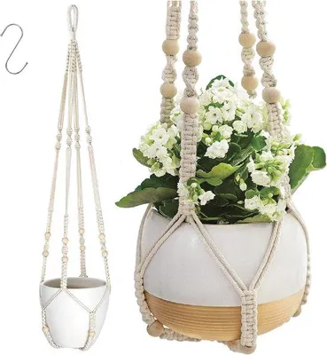Produktbild von Macramé-Blumenampel – Boho-Deko-Pflanzenhalter aus Baumwollseil