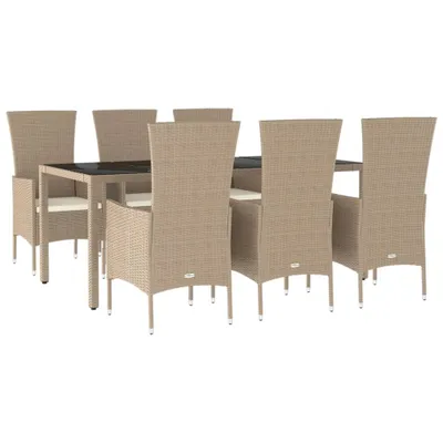 Produktbild von vidaXL 7-tlg. Garten-Essgruppe mit Kissen Beige Poly Rattan