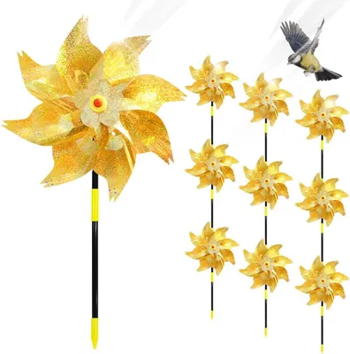 Productafbeelding van Duivenwerende windmolens, 10 stuks - Reflecterende vogelafschrikmiddelen, tuinpennen - Vogelbescherming voor balkon, terras en fruitboomgaard - 24 x 51 cm - Stijl 3