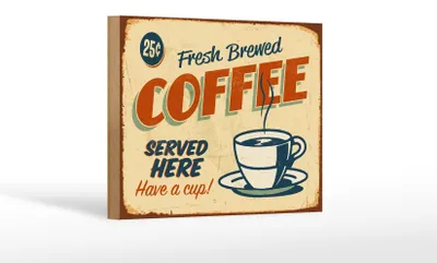 Produktbild von Holzschild Kaffee 18x12cm Retro fresh brewed Coffee