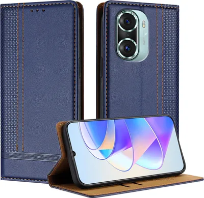 Image de Etui pour Honor 60 Pro étui en cuir avec fonction stand bleu