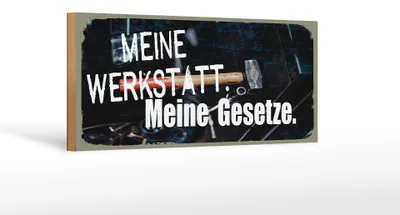 Produktbild von Holzschild Spruch 27x10cm meine Werkstatt meine Gesetze