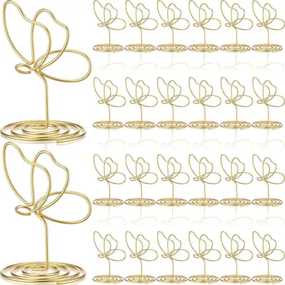 Imagen del producto de Soportes metálicos para menús con forma de mariposa, 24 unidades, de 5 cm de altura, para tarjetas de mesa