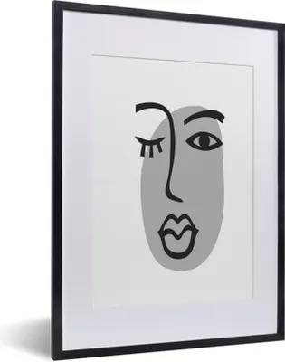 Produktbild von MuchoWow® Gerahmtes Poster Gesicht - Frau - Schwarz - Weiß 30x40 cm - Poster mit Schwarzem Bilderrahmen Wandposter Rahmen Foto Bilder - Wandposter Schlafzimmer