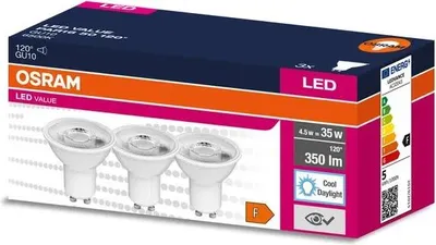 Produktbild von OSRAM 3er-Pack LED Strahler VALUE PAR16 5W GU10 tageslichtweiss kalt 6500K wie 50W Halogenspot 4058075497597