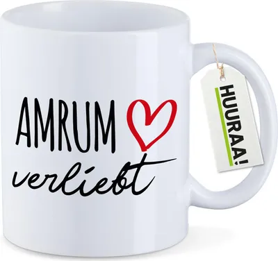 Produktbild von Huuraa Kaffeetasse Amrum verliebt 330ml Weiß Keramik Kaffeebecher Geschenkidee