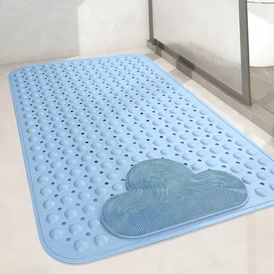 Produktbild von Duschmatte rutschfest 60x90cm Blau TPE mit Saugnäpfen und Massagefunktion