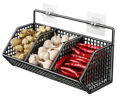 Zdjęcie produktu dla Czarny kosz wiszący z 3 przegrodami, organizer bez konieczności wiercenia