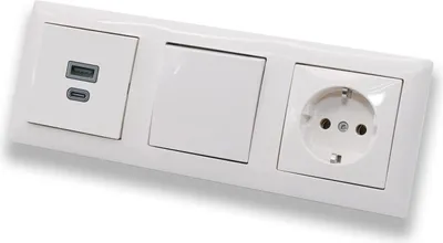 Produktbild von EBROM USB-C und USB-A Unterputz Steckdose/Lader, 45+15 Watt Leistung, Schnellladefunktion für Wearables Smartphones Tablets + Busch Jäger Tastschalter 2020US + Steckdose mit Kinderschutz Balance Si