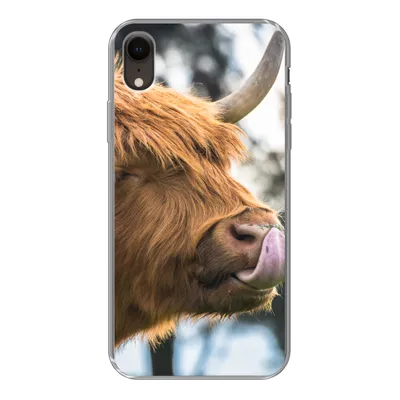 Produktbild von MuchoWow® Handyhülle Schutzhülle Hülle für iPhone XR Schottischer Highlander - Nase - Baum Silikon Softcase Handy Hülle - Schutzdeckel