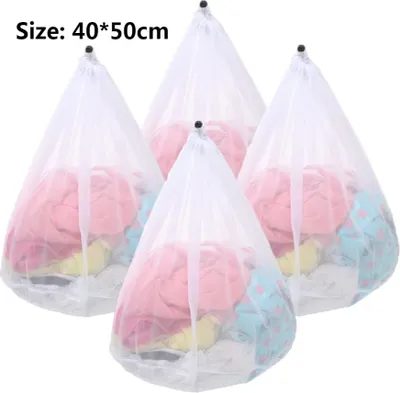 Productafbeelding van Set van 4 fijne brei-mesh waszakken voor het wassen in de wasmachine. Mesh waszak, waszak voor delicate overhemden, schoenen, ondergoed, babykleding. Wasmand, 40x50 cm, 4 stuks