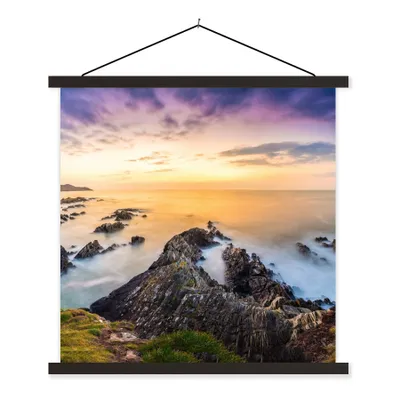 Produktbild von MuchoWow® Textilposter Sonnenuntergang - Horizont - Wasser - Landschaft - Blau 60x60 cm mit schwarzem Rahmen - Posteraufhänger