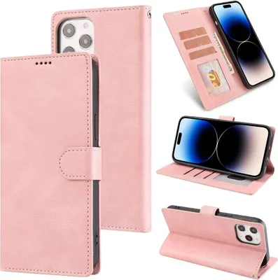 Produktbild von König Design Hülle kompatibel mit Apple iPhone 14 Pro Max Kunstleder Handyhülle - Handy Case Roségold