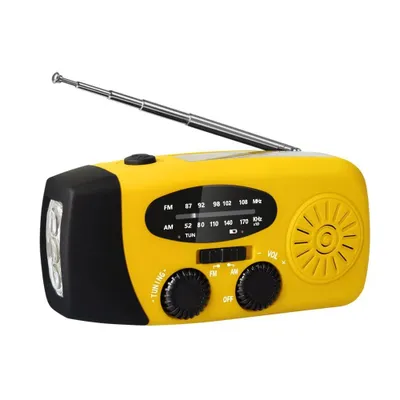 Produktbild von Notfallradio Kurbel & Solar, AM/FM/NOAA, 2000mAh Powerbank, LED-Licht, IPX3 – Orange