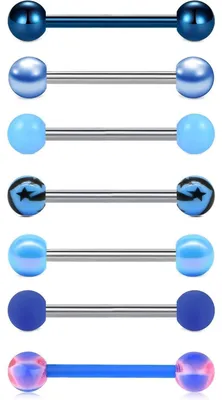 Obrázok produktu pre Jazykový piercing, chirurgická oceľ, tyčinka, 14G, 1,6 mm, 7 kusov, modrá, guľôčky 5 mm
