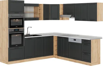 Obrázek produktu pro Rohová kuchyň Vicco R-Line Antracitový venkovský dům/zlatý dub 247 x 60 cm , PD Mramor, Model 54122