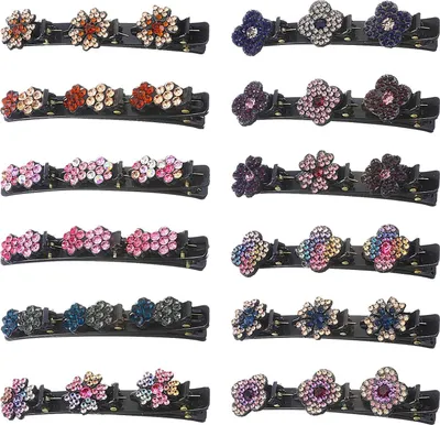 Image de Barrettes à cheveux en cristal scintillant - Lot de 12 - Barrettes à fleurs en cristal pour coiffure - Cheveux épais et fins - Femmes et filles - Zeynomax