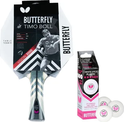 Produktbild von Butterfly 1x Timo Boll Vision 3000 Tischtennisschläger + 3x 40+ 3*** Tischtennisbälle | Tischtennisset Tischtennis TT Tabletennis