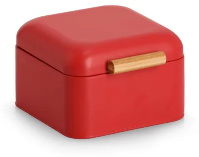 Produktbild von Zeller Brotkasten, Metall/Bambus, rot, ca. 20 x 20 x 13,5 cm