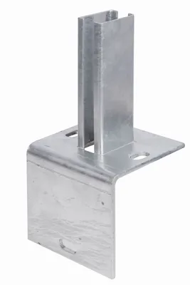 Produktbild von Alberts Pfostenträger für Zaunpfosten für Doppelstabmatten, zum Aufschrauben auf L-Randstein, Platte 120 x 120 mm, für Pfosten 60 x 40 mm, feuerverzinkt