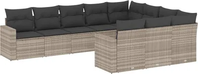 Produktbild von vidaXL 10-tlg. Garten-Sofagarnitur mit Kissen Hellgrau Poly Rattan